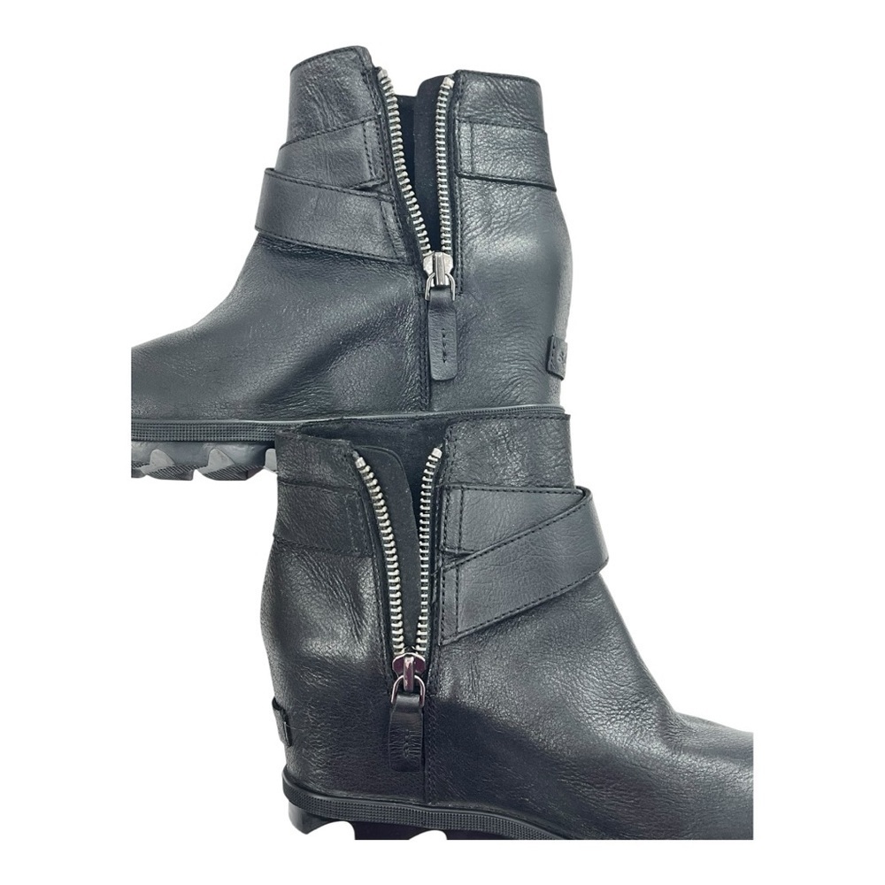Sorel Women's Black Leather Joan of Arctic Wedge II Buckle Boot Preowned - Picture 12 of 13